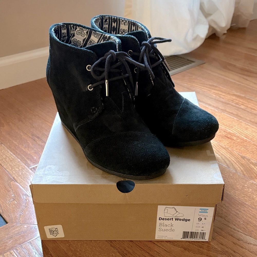 Toms Black Suede Women's Desert Wedges